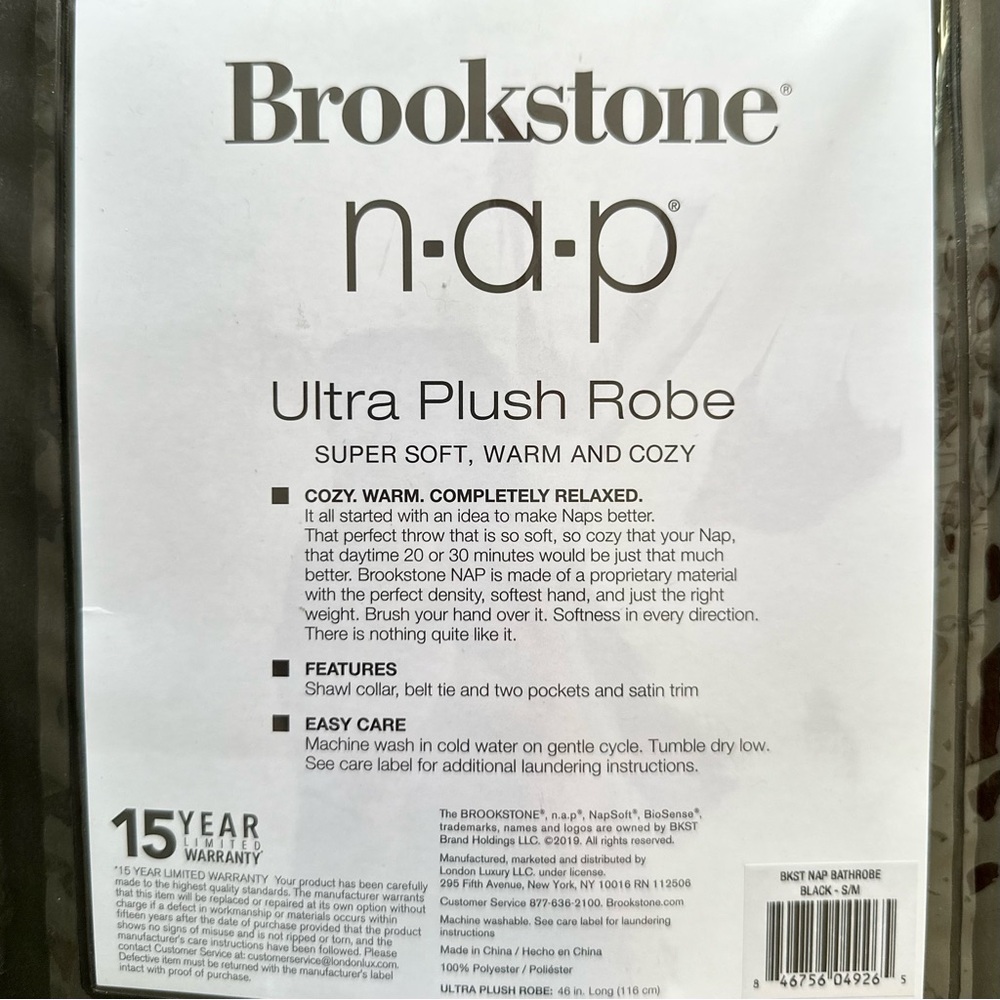 Brookstone NAP Ultra Plush Robe | Luxe Cozy Lounge Robe | Unisex S/M | Black - Picture 5 of 5